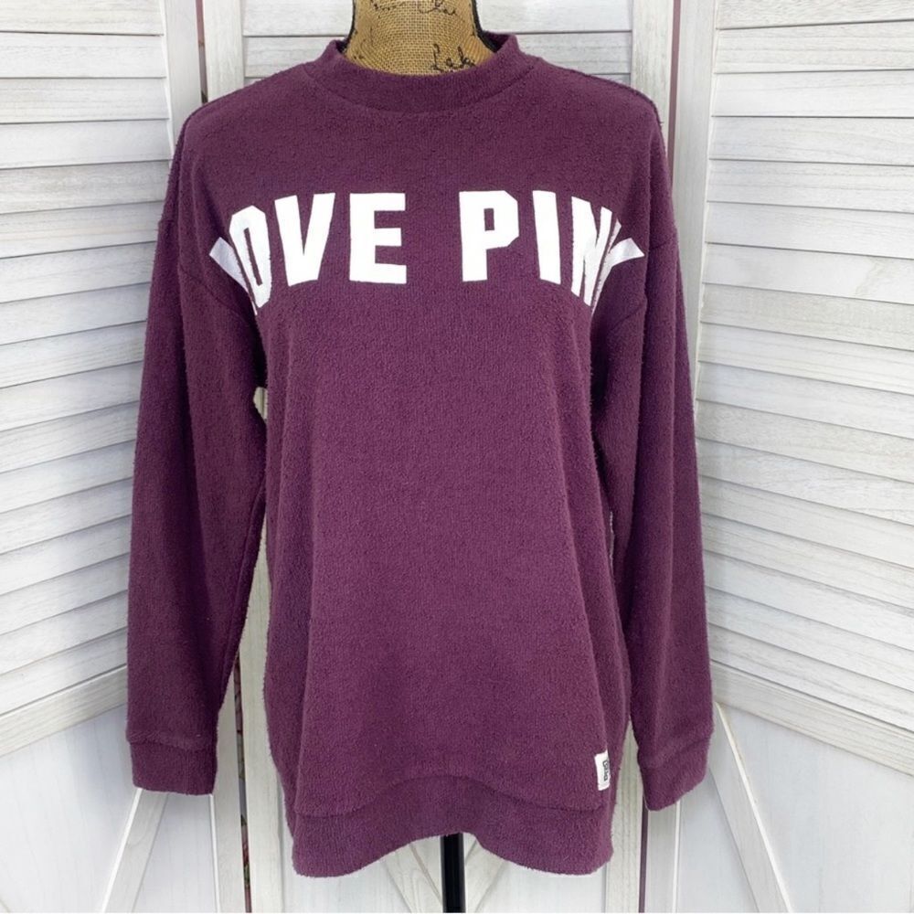 Pink by Victoria's Secret Terrycloth Pullover Tunic‎ Sweatshirt Maroon XS